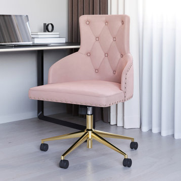 Belden Modern Elegant Swivel Desk Chair, Pink/Gold