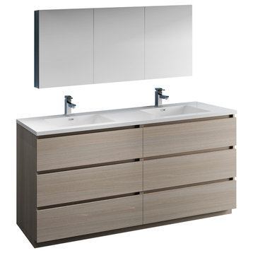 Fresca Lazzaro 72" Gray Wood Double Sink Vanity With Medicine Cabinet
