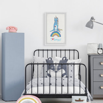 "Playful Rainbow Unicorn" Framed Painting Print