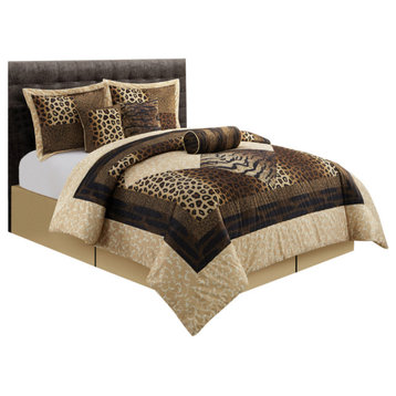 Tucson Leopard Print 7-Piece Bedding Comforter Set, Brown, Queen