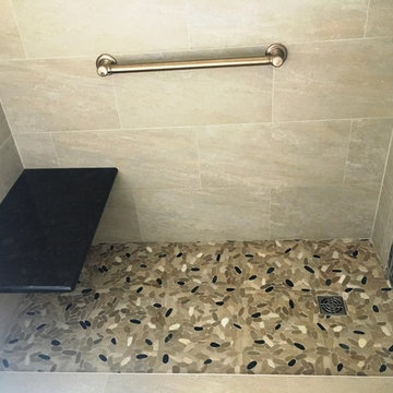 BATHROOM - Contemporary Tub-To-Shower 12 x 24 TanTile and Linear Mosaic Accent