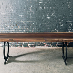 Live edge slab table with cast iron base - Dining Tables