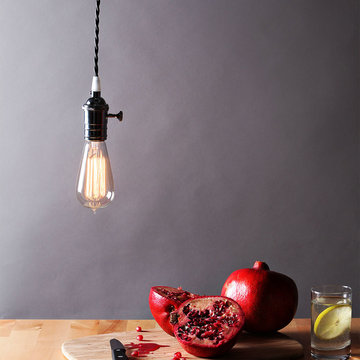 Polished Chrome Tillary Single Socket Pendant with Vintage Bulb, GreyPolished