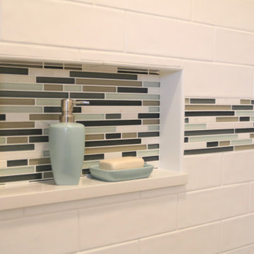Master Bath Remodel with White Subway Tile and Glass Mosaic