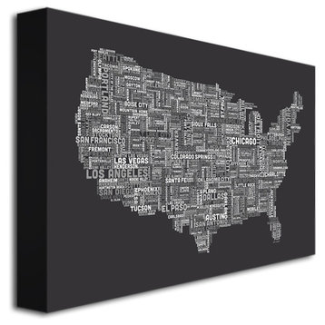 'US Cities Text Map III' Canvas Art by Michael Tompsett