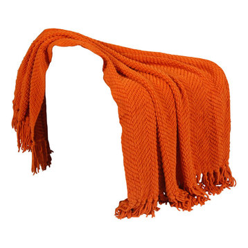 Tweed Knitted Throw Blanket, Burnt Orange, 60"x80"