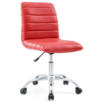 Ripple Armless Mid Back Faux Leather Office Chair, Red