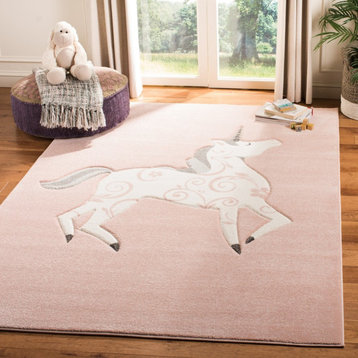 Safavieh Carousel Kids Area Rug, CRK163, Pink and Ivory, 4'x4'Round