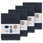 Linum Home Textiles - Khloe 4 Piece Embellished Washcloth Set - The KHLOE Embellished Towel Collection features a mod geometric grid embroidery on a woven textured border.