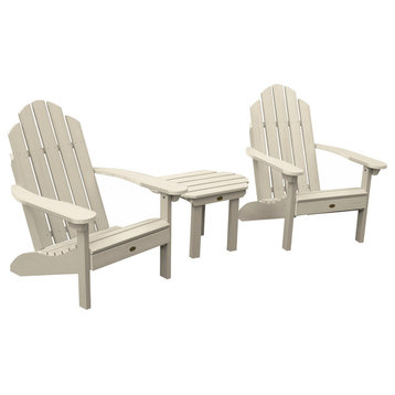 2 Classic Westport Adirondack Chairs with Side Table, Whitewash