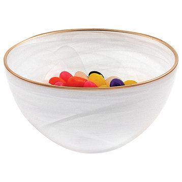 White Alabaster 6" Glass Bowl With Goldr Rim