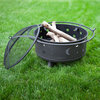 Wood Burning Metal Fire Pits + Spark Screen & Fire Poker, Round Celestial Design