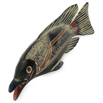 African Onyakele Fish Wood Sculpture