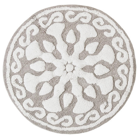 Madison Park Modern Bohemian Medallion Cotton Tufted Bath Rugs, Taupe, Round