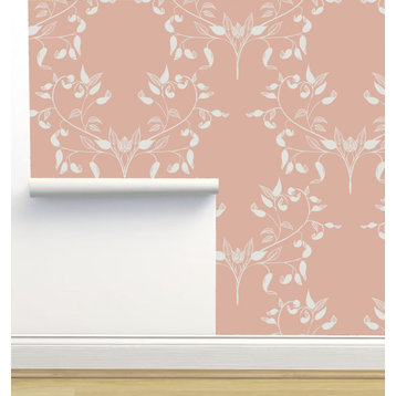 Classic Leaves Peach With White Wallpaper by Monor Designs, Sample 12"x8"