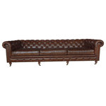 CDI - Vintage Leather 4-Seat Sofa Chesterfield, 118"x36"x30", Brown - This Vintage collection button-tufted with nailhead trim brown leather 4-seater chesterfield sofa with fireproof foam in wood frame. Sofa overall dimension 118" L x 36" W x 30" H. Requires no assembly.