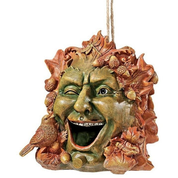 Laughing Greenman Birdhouse Statue