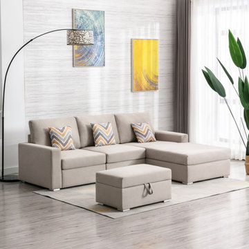 Nolan 95.5" Linen 4Pc Reversible Sofa Chaise with Interchangeable Legs, Storage