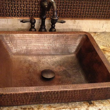 19" Rectangle Skirted Vessel Hammered Copper Sink (VREC19SKDB)