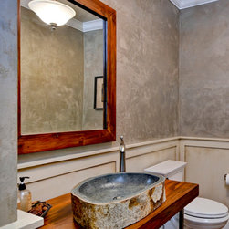 Andesite Stone Vessel Sink, Reclaimed Teak Vanity & Mirror - Bathroom Sinks