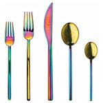 Mepra - Due Flatware Set, Rainbow, 20 Pcs. - The Due collection by Mepra is flatware that exudes luxury as a lifestyle. Its cool, minimal, style is inspired by influential designers like Angelo Mangiarotti and exalted through generations of tradition, technique and superb materials. They're quite practical, too. The metal undergoes a titanium-based molecular embedding process that makes for dishwasher-safe utensils that won't corrode, oxidize or stain.