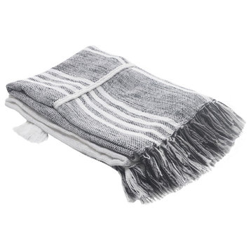 Vertical Striped and Textured Throw Blanket with Fringe