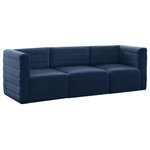 Meridian Furniture - Quincy Velvet Upholstered 3-Piece Modular Sofa, Navy - Show them all that less is more with the minimalist look of this Quincy velvet cloud-like comfort modular sofa. This elegant chair features a simple design that's all about comfort and modern style. The soft navy velvet upholstery is sleek to the touch, and the back of the unit features deep horizontal channel tufting for a look that wows. Because this is a modular seating option, you can pair it easily with other items in the Quincy collection to create a look you love. Latches underneath make it easy to mix and match items from the collection.
