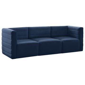 Quincy Velvet Upholstered 3-Piece Modular Sofa, Navy