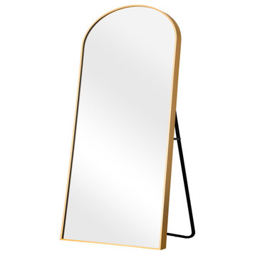 Arched Full Length Aluminium Metal Framed Wall-Mounted Mirror, Gold, 71"x27.5"