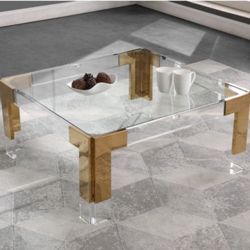 Casper Square Coffee Table (Gold-White Acrylic Glass Coffee Table)