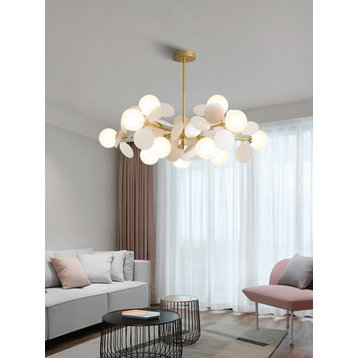 Multicolored Flower-Branch Shaped Chandelier, White, 15 Balls, Warm Light