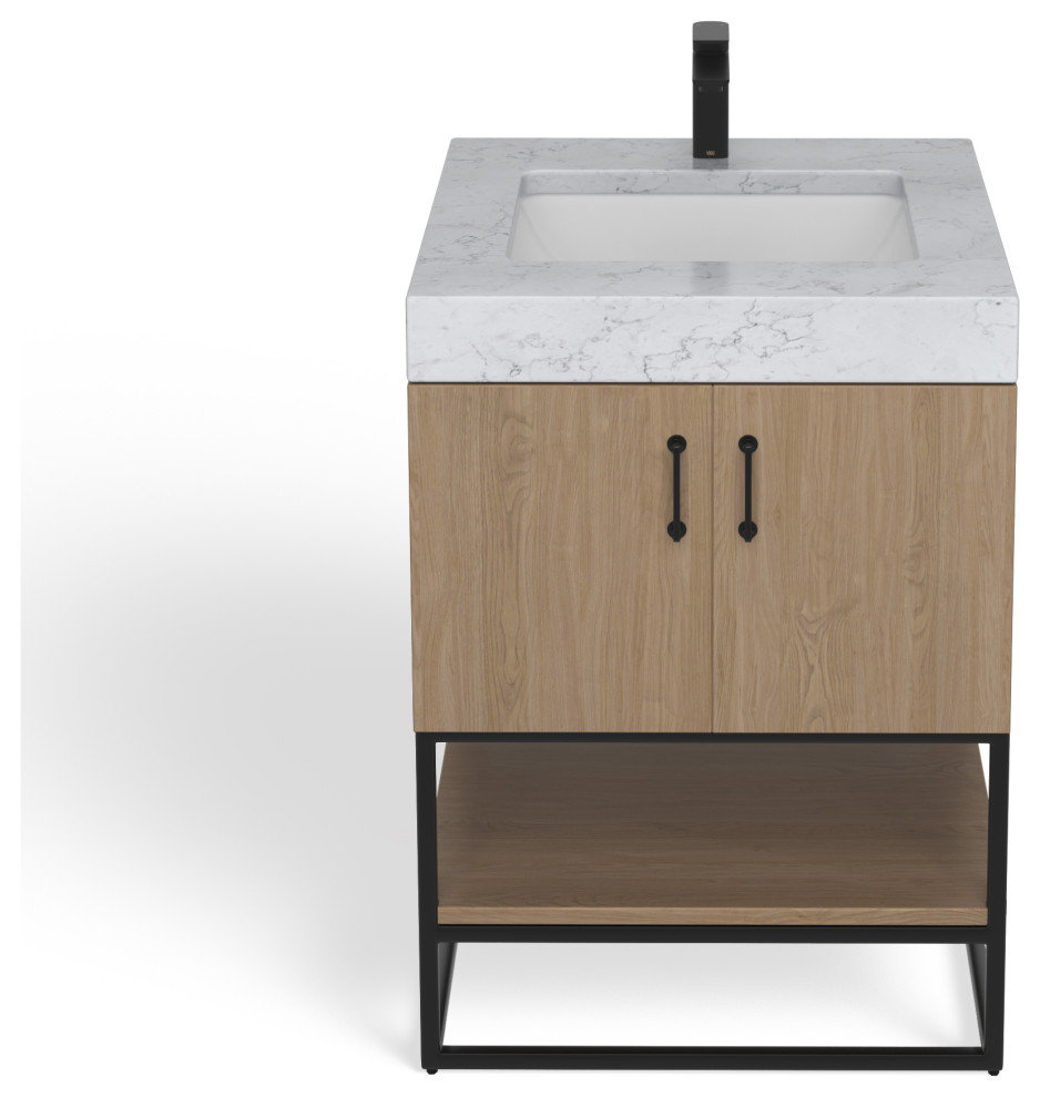 Alistair Bath Vanity, Oak, 24", Matte Black Hardware, Single, Freestanding