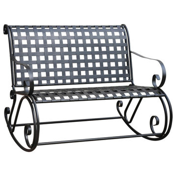 Mandalay Lattice Iron Double Rocker Bench, Antique Black