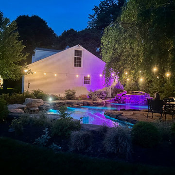 Pond and Patio with Lighting