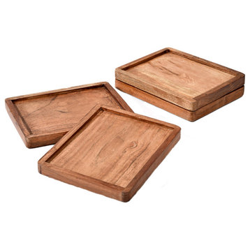Acacia Wood Tray, Natural Wooden Tray for Home Decor, Small - Set of 48