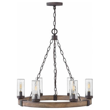 6 Light Medium Outdoor Low Voltage Hanging Lantern in Rustic Style - 24 Inches