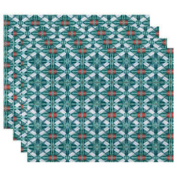 Beach Tile, Geometric Print Placemat, Set of 4, Aqua