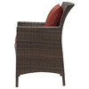 Modern Outdoor Side Dining Chair Armchair, Rattan Wicker, Red Brown