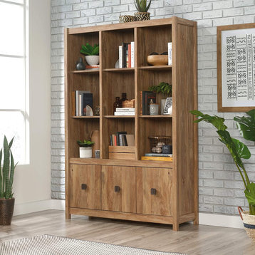 Bookcase, Wooden Frame With 6 Adjustable Shelves & Lower Cabinet, Mango Finish