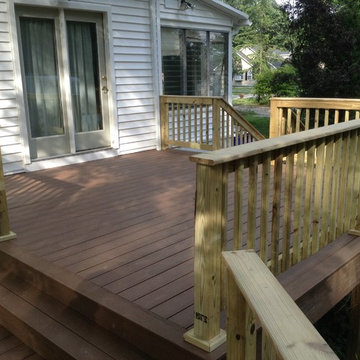 Timbertech Terrain Deck (Brown Oak) with pressure treated decking.