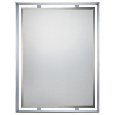 Modern Rectangular Wall Mirror in Polished Chrome Finish Beveled Edge and