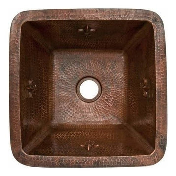 15" Fleur De Lis Copper Prep Sink W/ 2" Drain