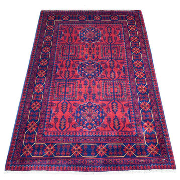 Deep and Saturated Red Velvety Wool Hand Knotted Afghan Khamyab Rug, 3'4"x5'0"