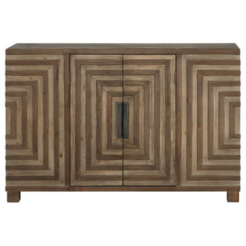 Midcentury Modern Pieced Wood Console Cabinet, Geometric Table Squares