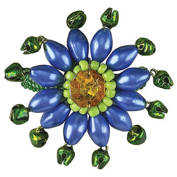 Medallion Style Beaded Napkin Rings, Set of 2, Mediterranean Blue
