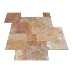 French Pattern Autumn Blend Travertine Pavers - Tumbled - Wall And Floor Tile
