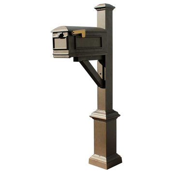 Westhaven System With Lewiston Mailbox, Square Base, Pyramid Finial, Bronze