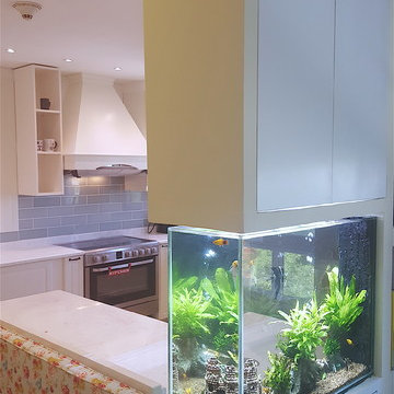 Kitchen with family area attached, aquarium and more