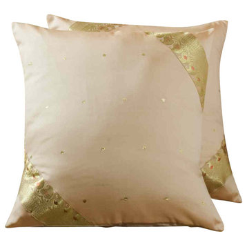 Gold- 2 Decorative handcrafted Sari European Pillow Cover, Euro Sham 26" X 26"
