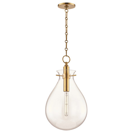 Ivy LED Medium Pendant With Clear Glass Shade, Aged Brass